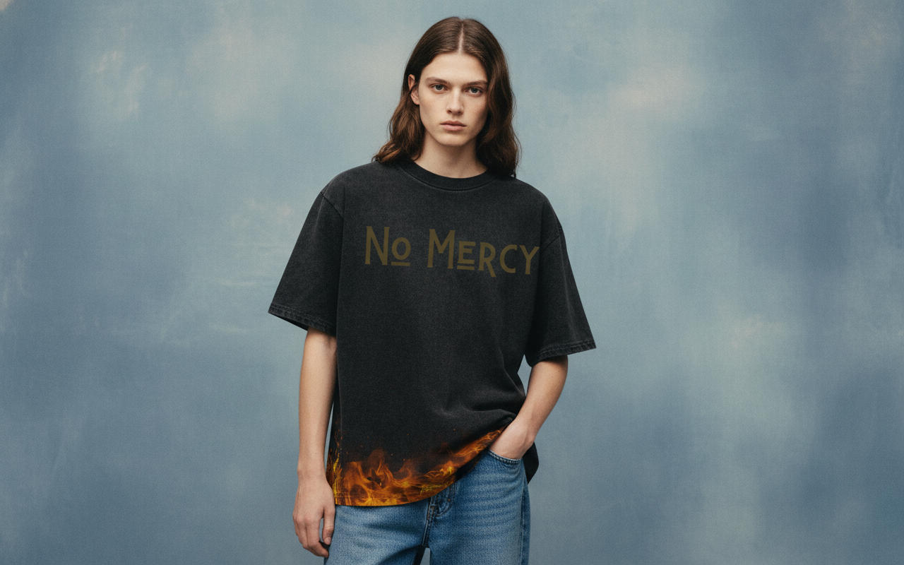 No Mercy Black Acid Wash  Oversized T-Shirt