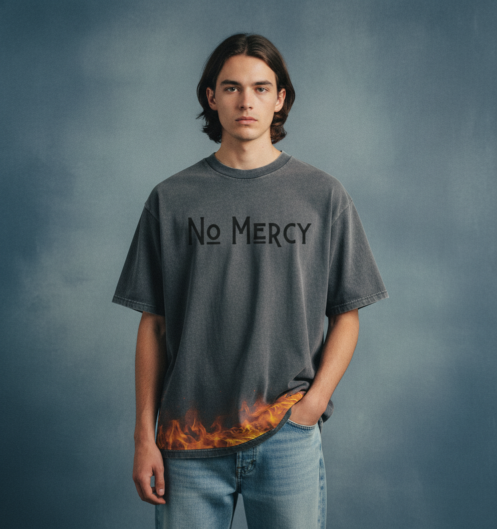 No Mercy Grey Acid Wash  Oversized T-Shirt