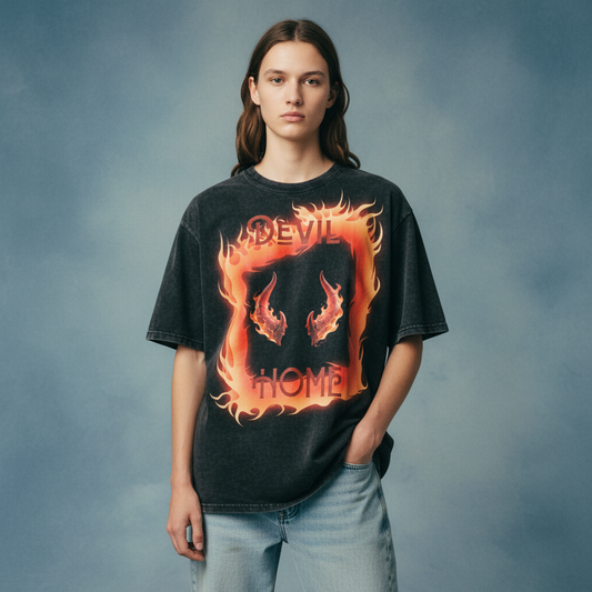 Devil Home Black Acid Wash  Oversized T-Shirt