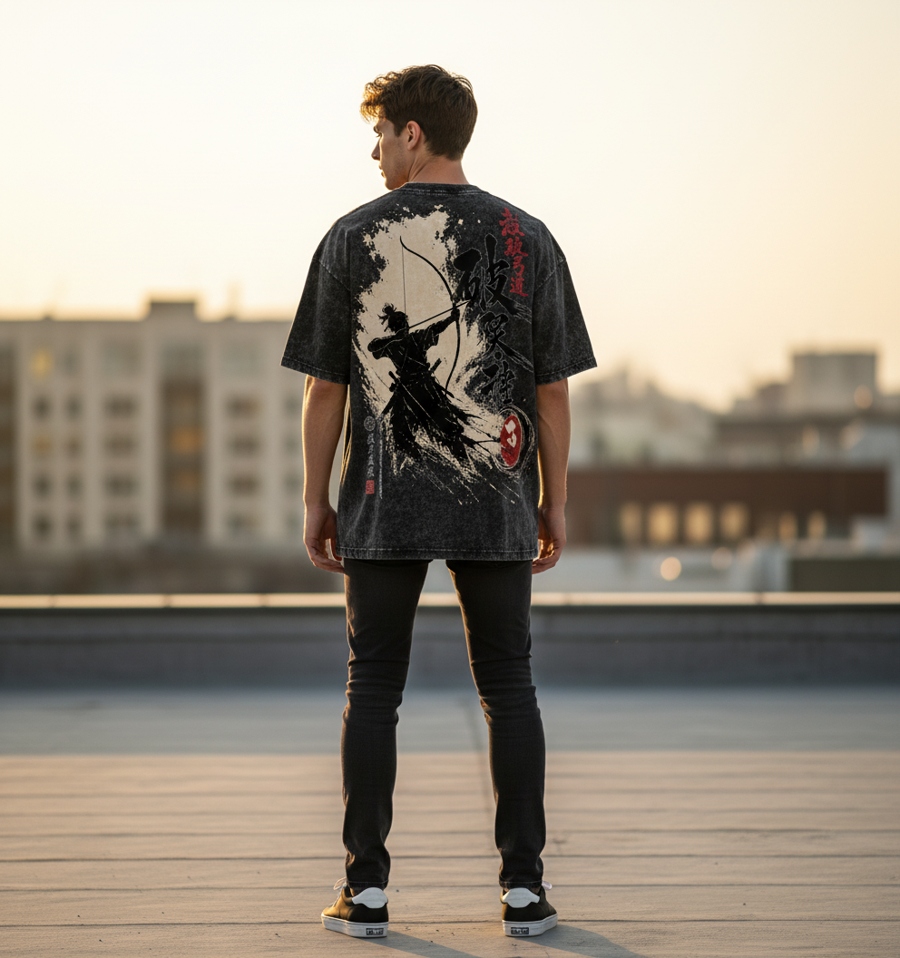 Sky-Breaker Black Acid wash Oversized T-Shirt