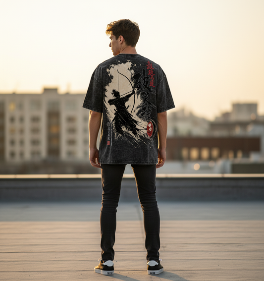Sky-Breaker Black Acid wash Oversized T-Shirt
