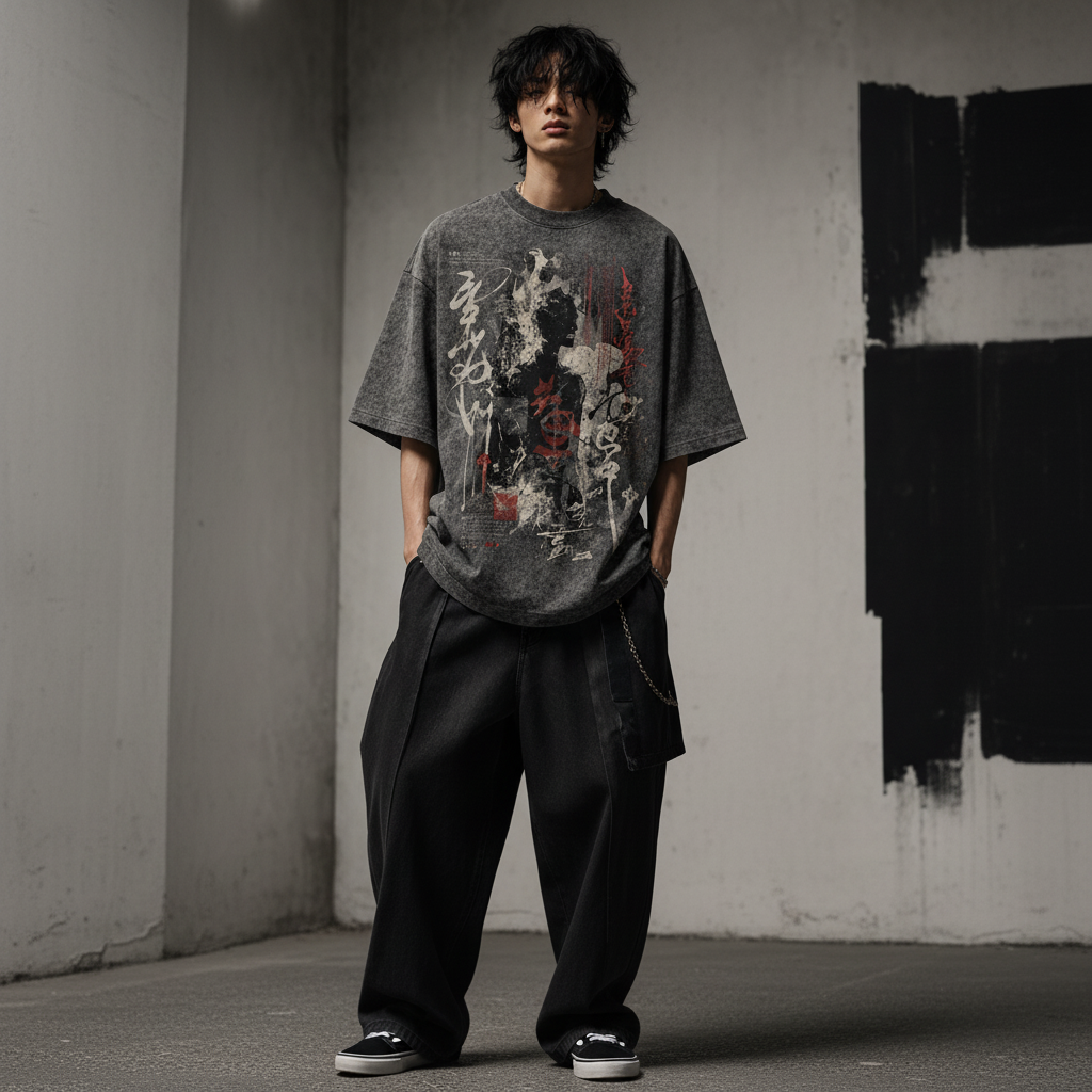 Static Saint Grey Acid Wash Oversized T-Shirt